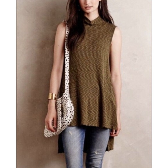 Anthropologie Left Of Center Grey Mock Turtle Neck Tunic Medium Lagenlook Nubby - Picture 2 of 9